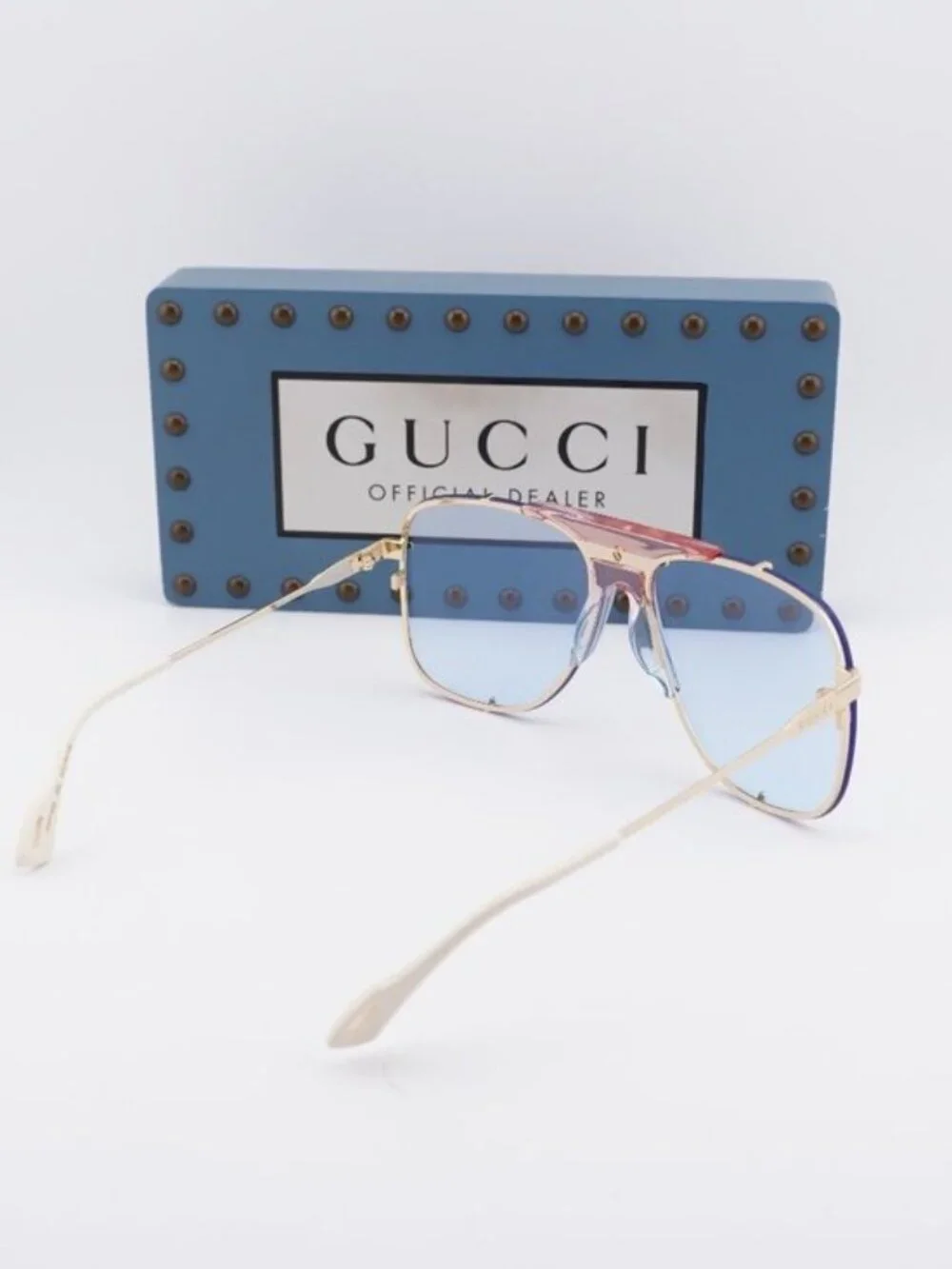 Gucci GG0739S 005 Aviator Sunglasses - Gold / Blue